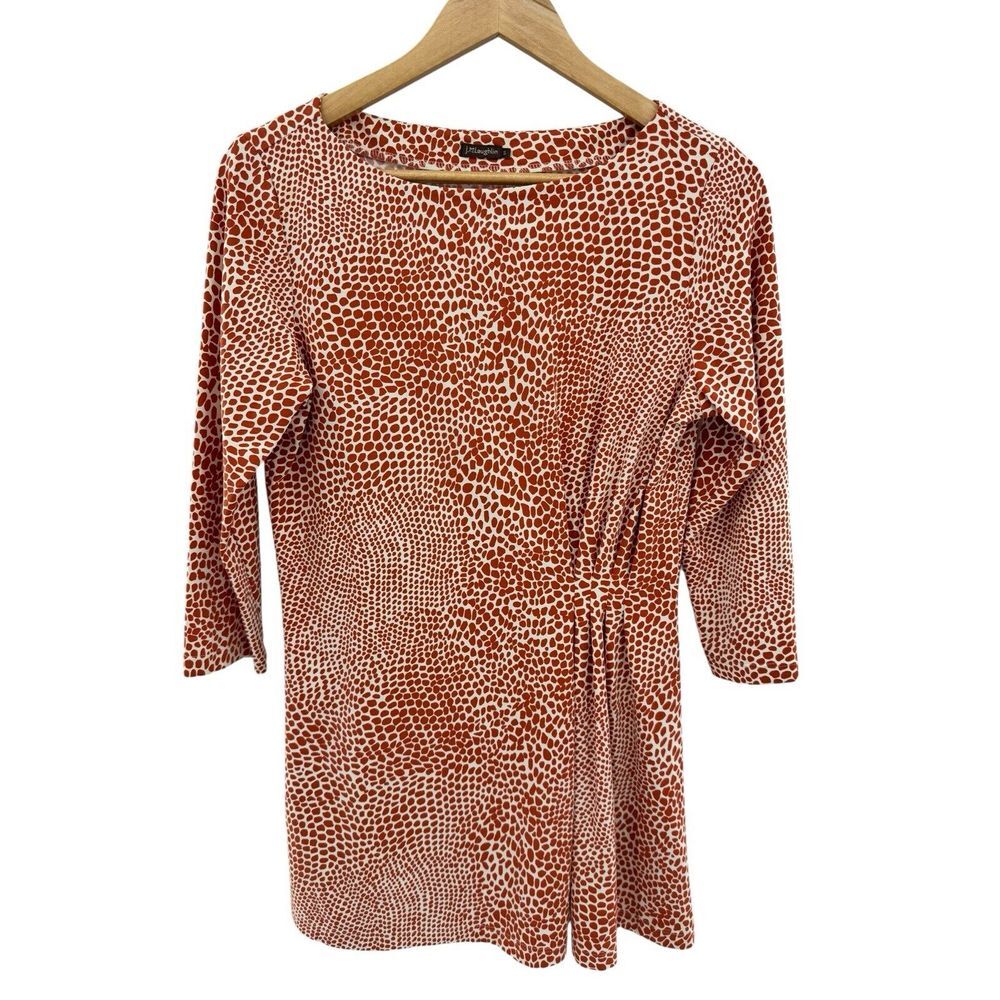 J. MCLAUGHLIN Orange Giraffe Print Side Gathered Catalina Cloth Tunic Top Medium